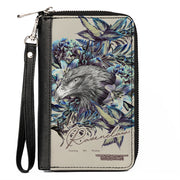 Women's PU Zip Around Wallet Rectangle - Harry Potter RAVENCLAW Floral Eagle Sketch Grays Blues Clutch Zip Around Wallets Harry Potter