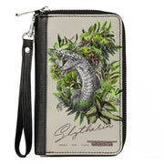 Women's PU Zip Around Wallet Rectangle - Harry Potter SLYTHERIN Floral Serpent Sketch Grays Greens Clutch Zip Around Wallets Harry Potter