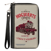 Women's PU Zip Around Wallet Rectangle - Harry Potter ALL ABOARD THE HOGWARTS EXPRESS Train Beige Reds Clutch Zip Around Wallets Harry Potter