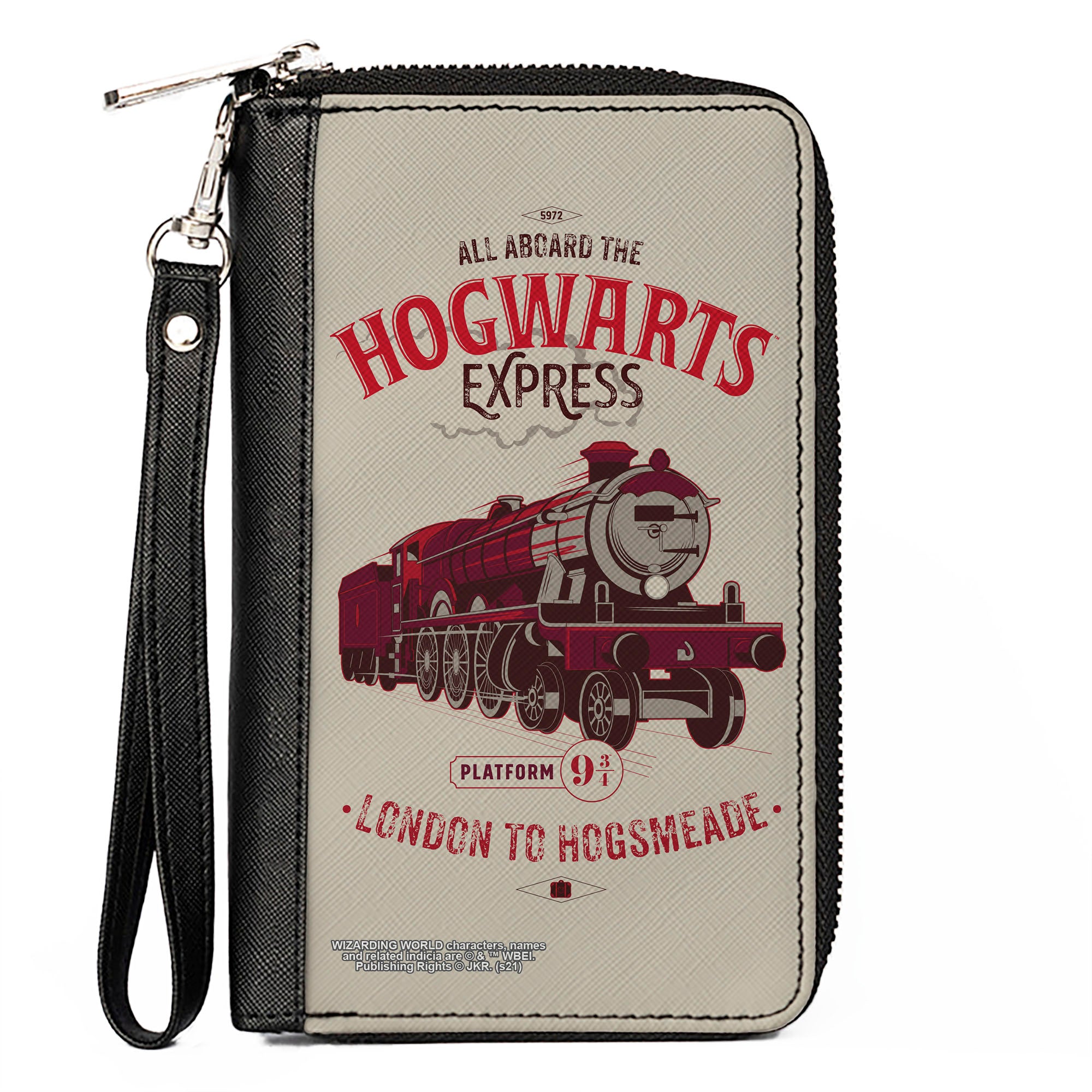 Women's PU Zip Around Wallet Rectangle - Harry Potter ALL ABOARD THE HOGWARTS EXPRESS Train Beige Reds Clutch Zip Around Wallets Harry Potter