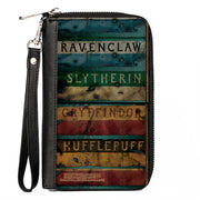 PU Zip Around Wallet Rectangle - GRYFFINDOR & HUFFLEPUFF Burnt Banners Clutch Zip Around Wallets Harry Potter