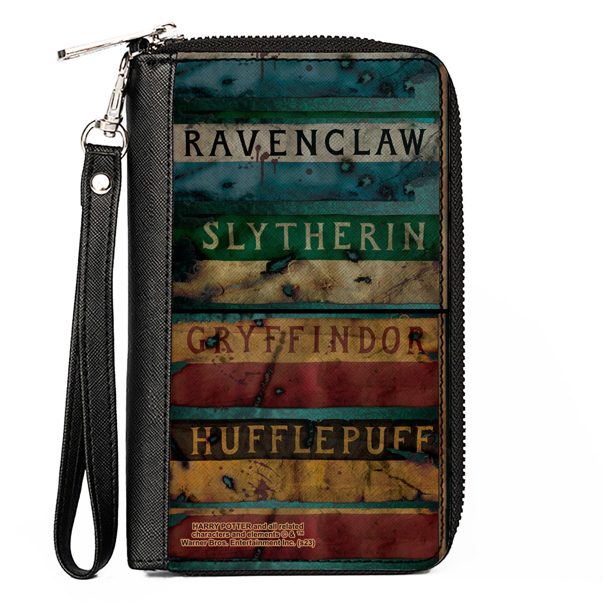 PU Zip Around Wallet Rectangle - GRYFFINDOR & HUFFLEPUFF Burnt Banners Clutch Zip Around Wallets Harry Potter
