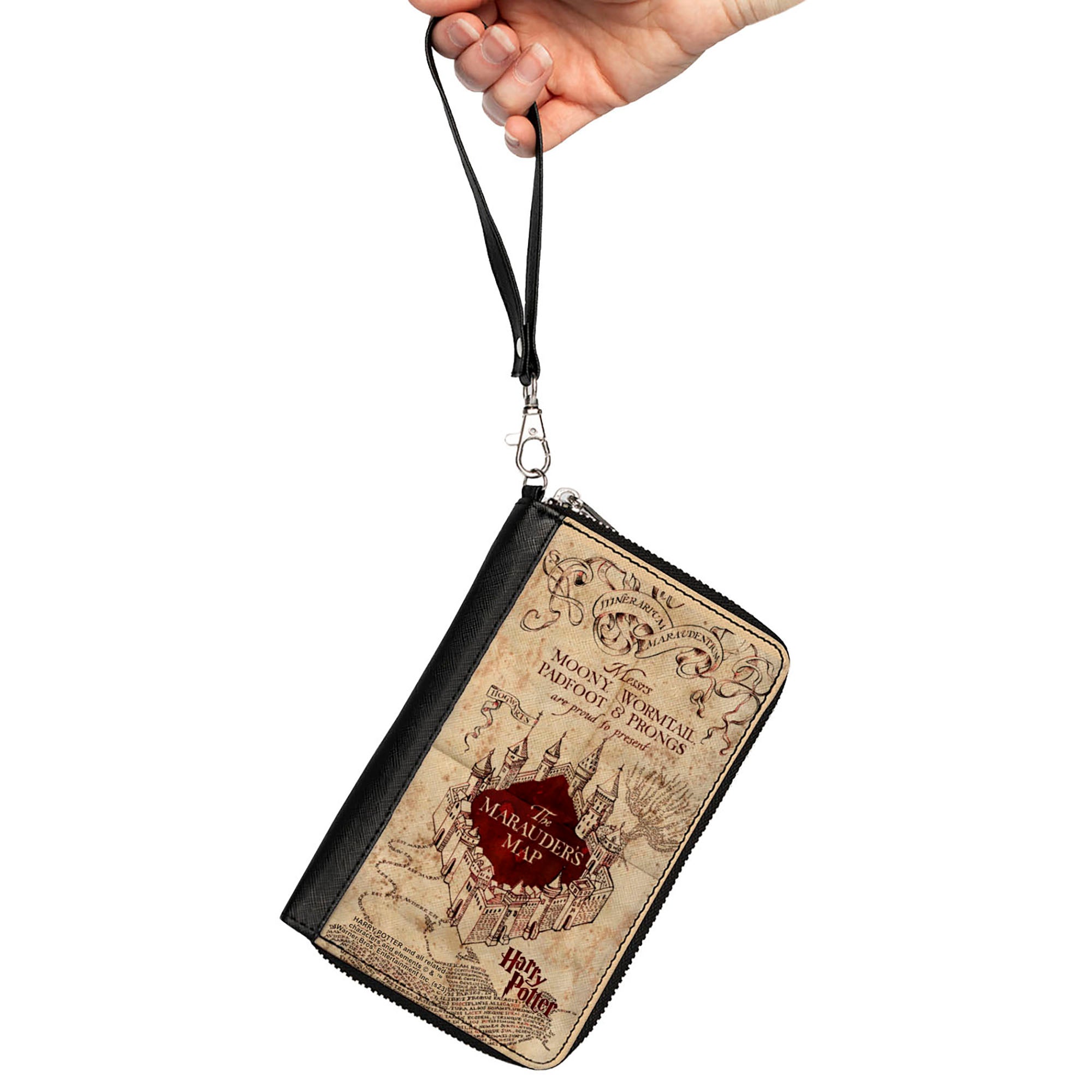 PU Zip Around Wallet Rectangle - Hogwarts School THE MARAUDER'S MAP Tan/Reds Clutch Zip Around Wallets Harry Potter