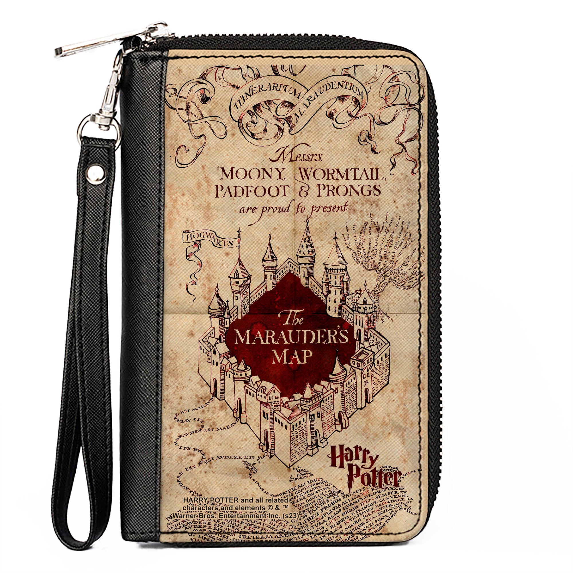 PU Zip Around Wallet Rectangle - Hogwarts School THE MARAUDER'S MAP Tan/Reds Clutch Zip Around Wallets Harry Potter