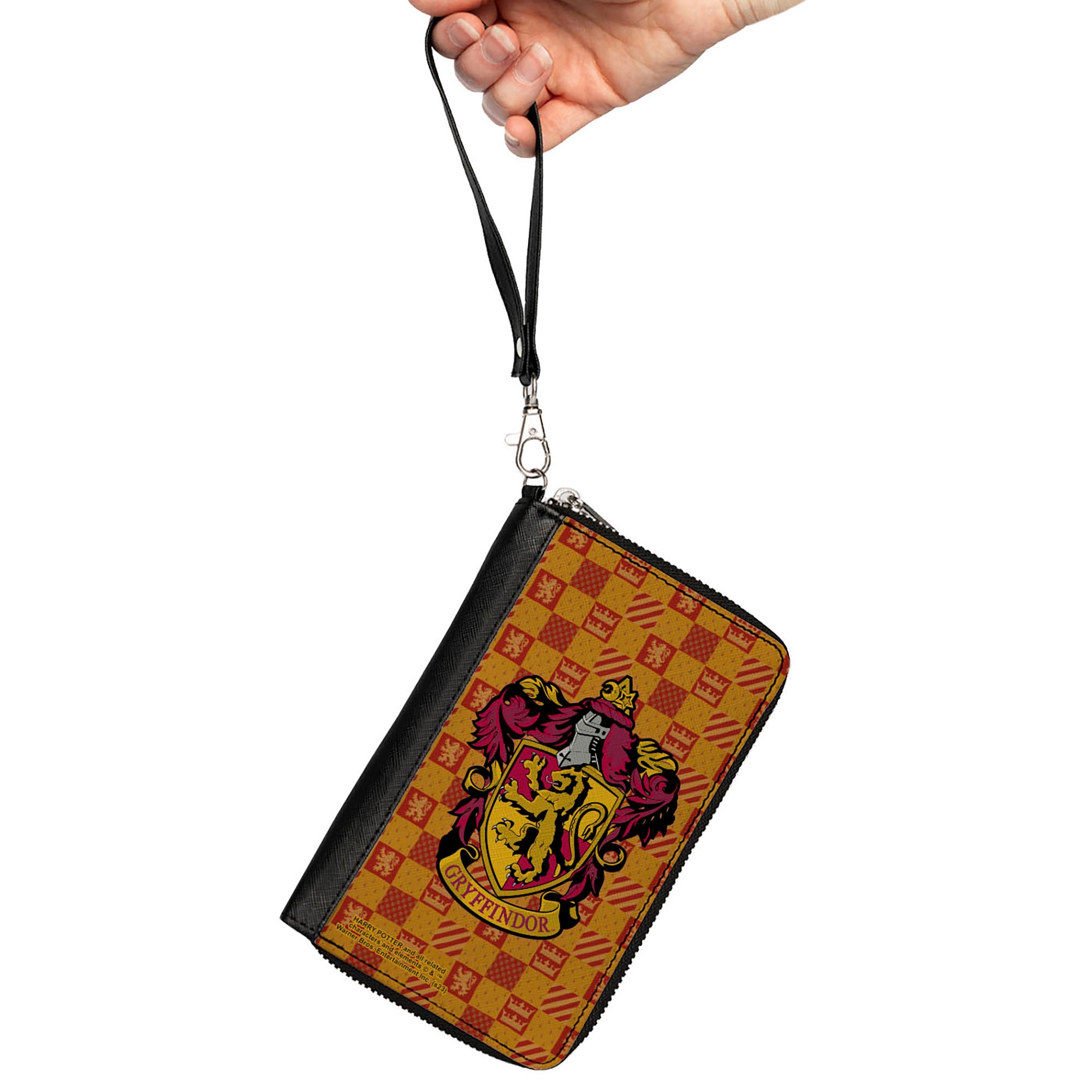 PU Zip Around Wallet Rectangle - Harry Potter GRYFFINDOR Crest/Heraldry Checkers Golds/Reds Clutch Zip Around Wallets Harry Potter
