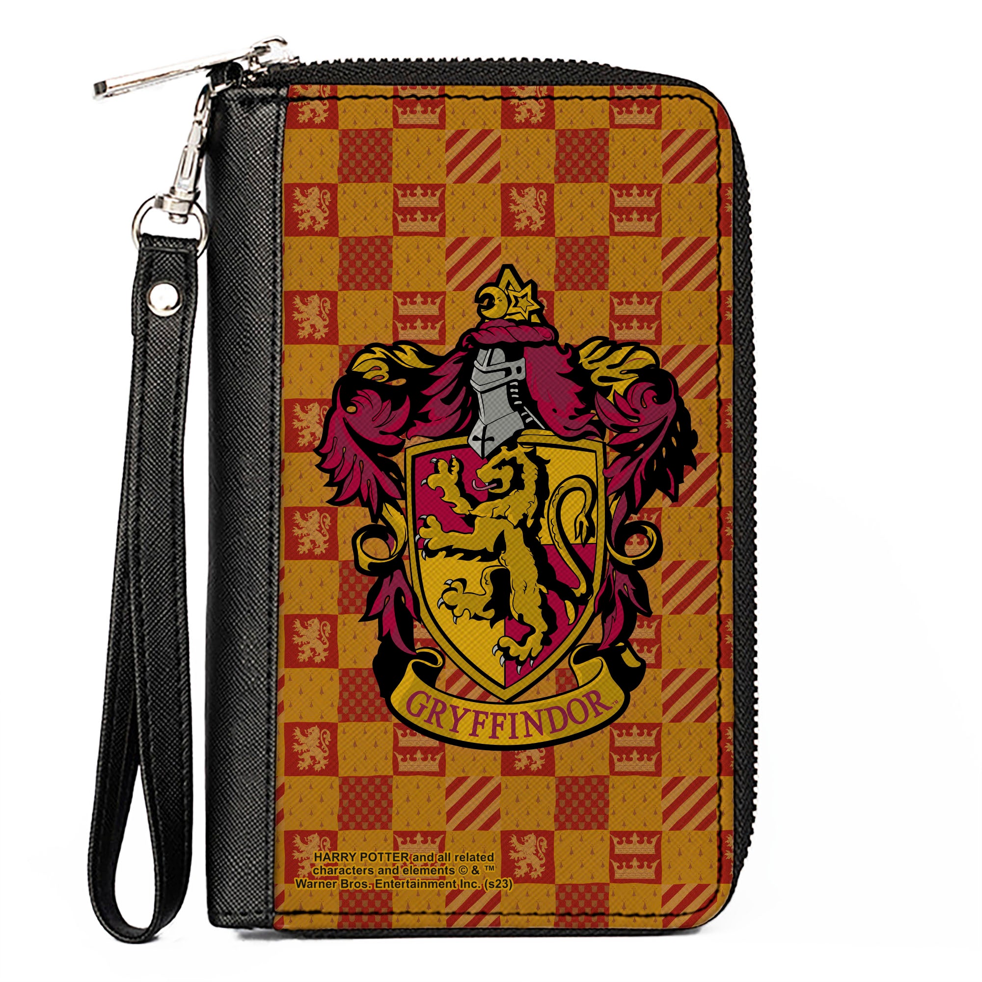 PU Zip Around Wallet Rectangle - Harry Potter GRYFFINDOR Crest/Heraldry Checkers Golds/Reds Clutch Zip Around Wallets Harry Potter