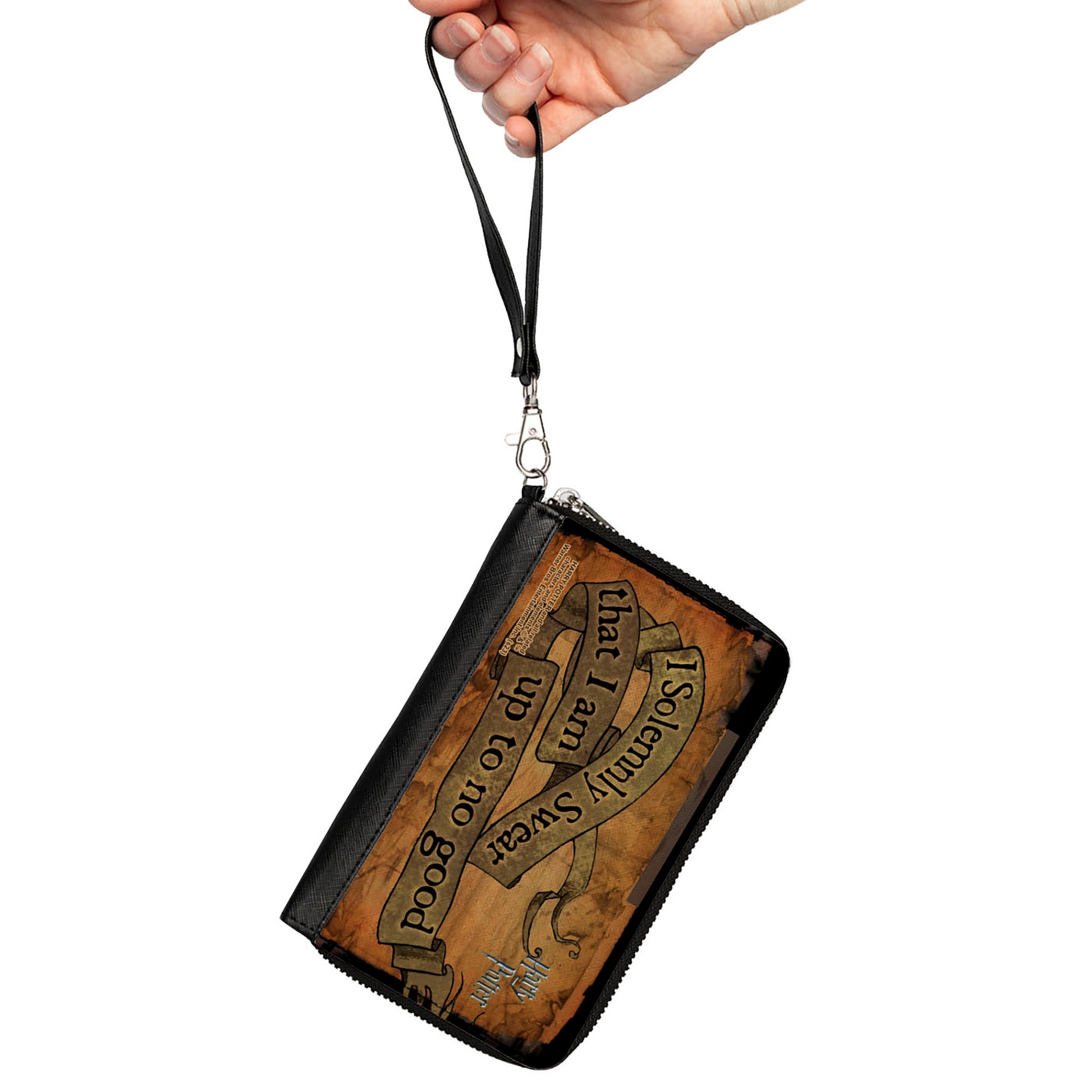 PU Zip Around Wallet Rectangle - Harry Potter I SOLEMNLY SWEAR THAT I AM UP TO NO GOOD Banner Tan/Black Clutch Zip Around Wallets Harry Potter