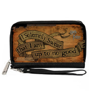 PU Zip Around Wallet Rectangle - Harry Potter I SOLEMNLY SWEAR THAT I AM UP TO NO GOOD Banner Tan/Black Clutch Zip Around Wallets Harry Potter