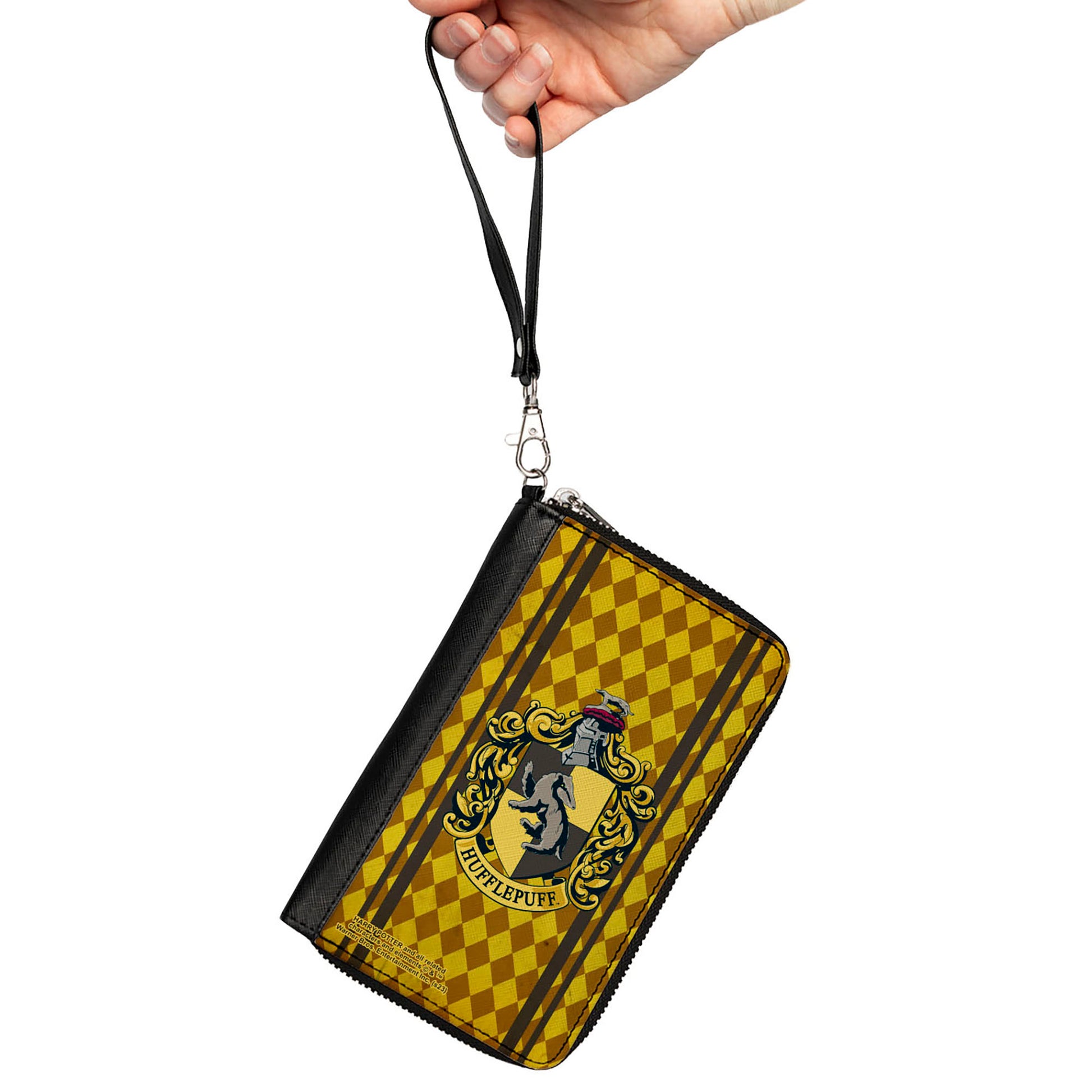 PU Zip Around Wallet Rectangle - HUFFLEPUFF Crest Stripes/Diamonds Gold/Browns Clutch Zip Around Wallets Harry Potter