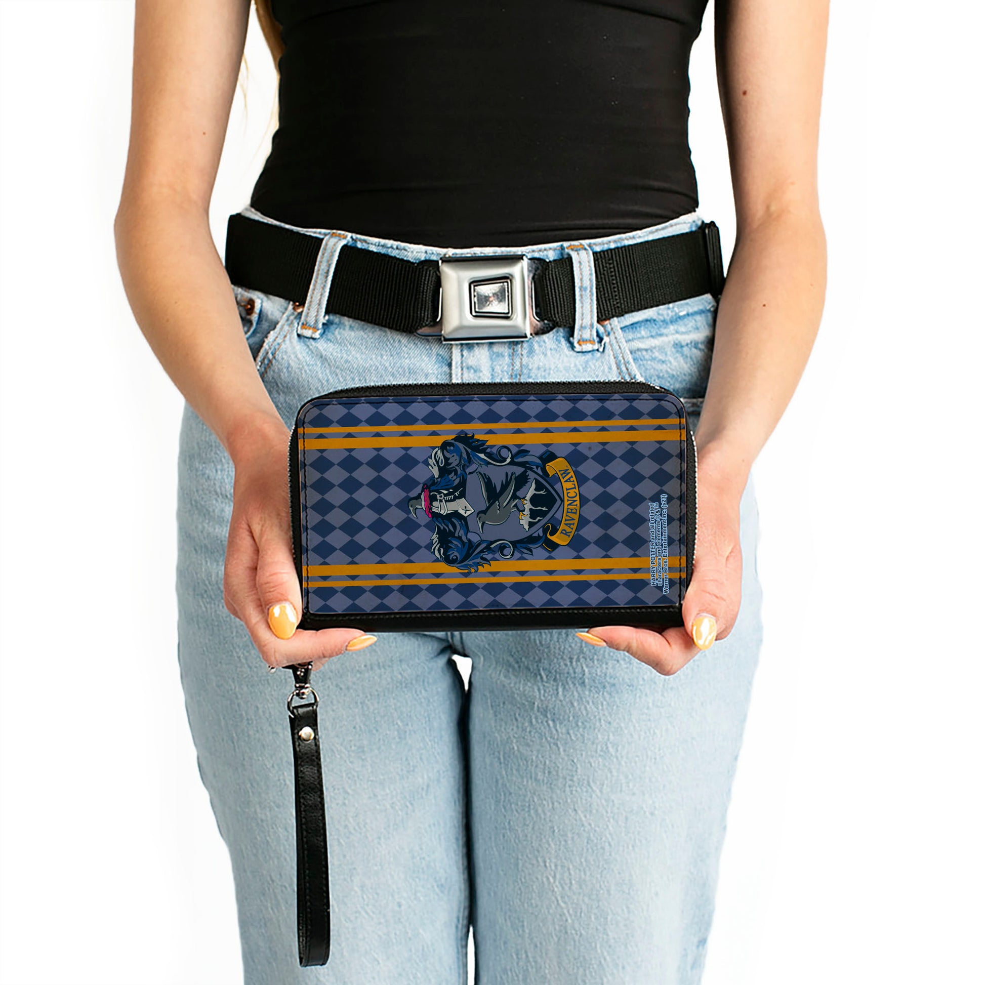 PU Zip Around Wallet Rectangle - RAVENCLAW Crest Stripes/Diamonds Blues/Gold Clutch Zip Around Wallets Harry Potter