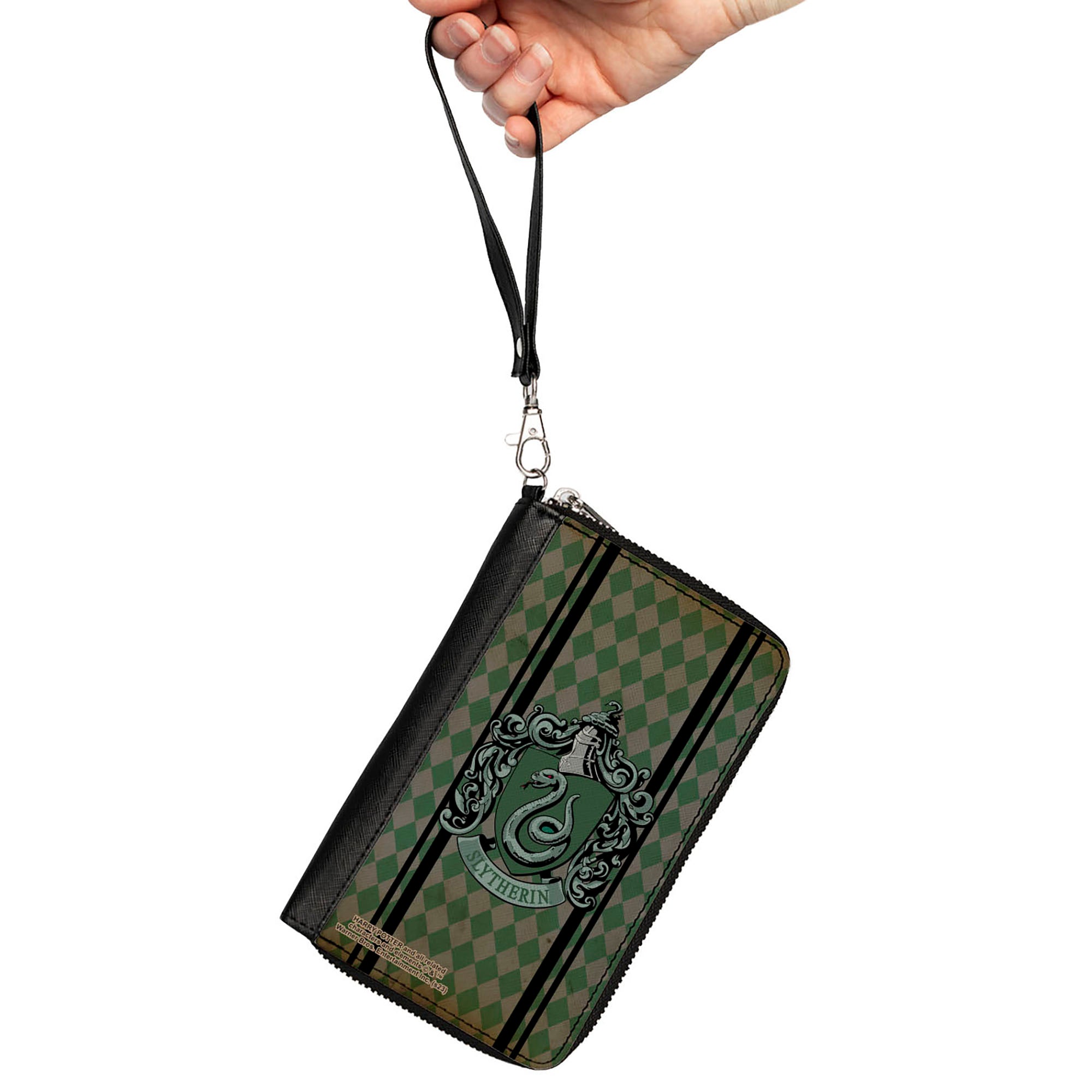 PU Zip Around Wallet Rectangle - SLYTHERIN Crest Stripes/Diamonds Greens/Black Clutch Zip Around Wallets Harry Potter