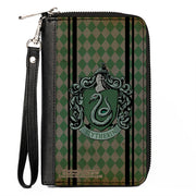 PU Zip Around Wallet Rectangle - SLYTHERIN Crest Stripes/Diamonds Greens/Black Clutch Zip Around Wallets Harry Potter