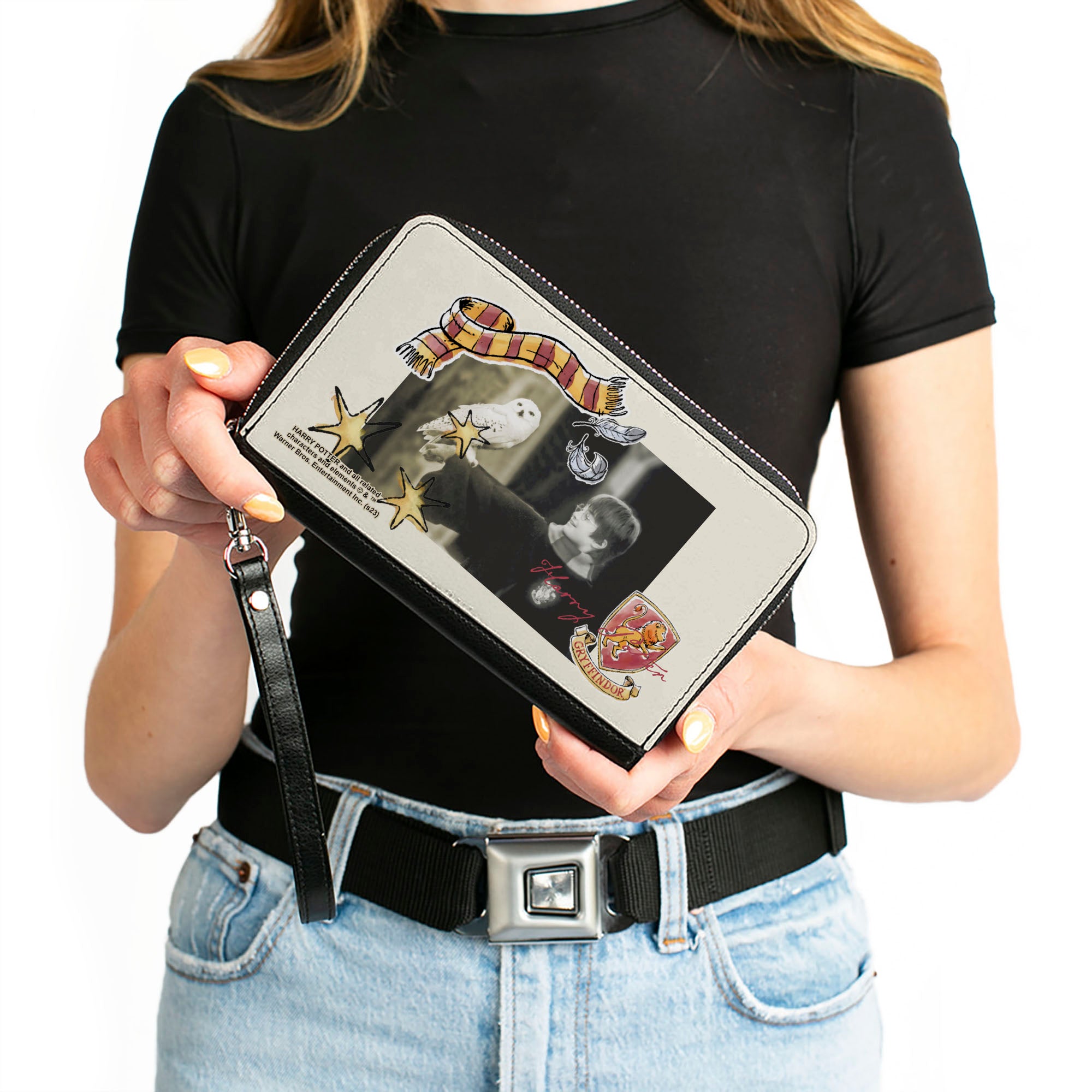 PU Zip Around Wallet Rectangle - Harry Potter and Hedwig Vivid Scene and Icons Collage Clutch Zip Around Wallets Harry Potter