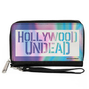 Women's PU Zip Around Wallet Rectangle - HOLLYWOOD UNDEAD Text Logo Block Aura White Clutch Zip Around Wallets Hollywood Undead   