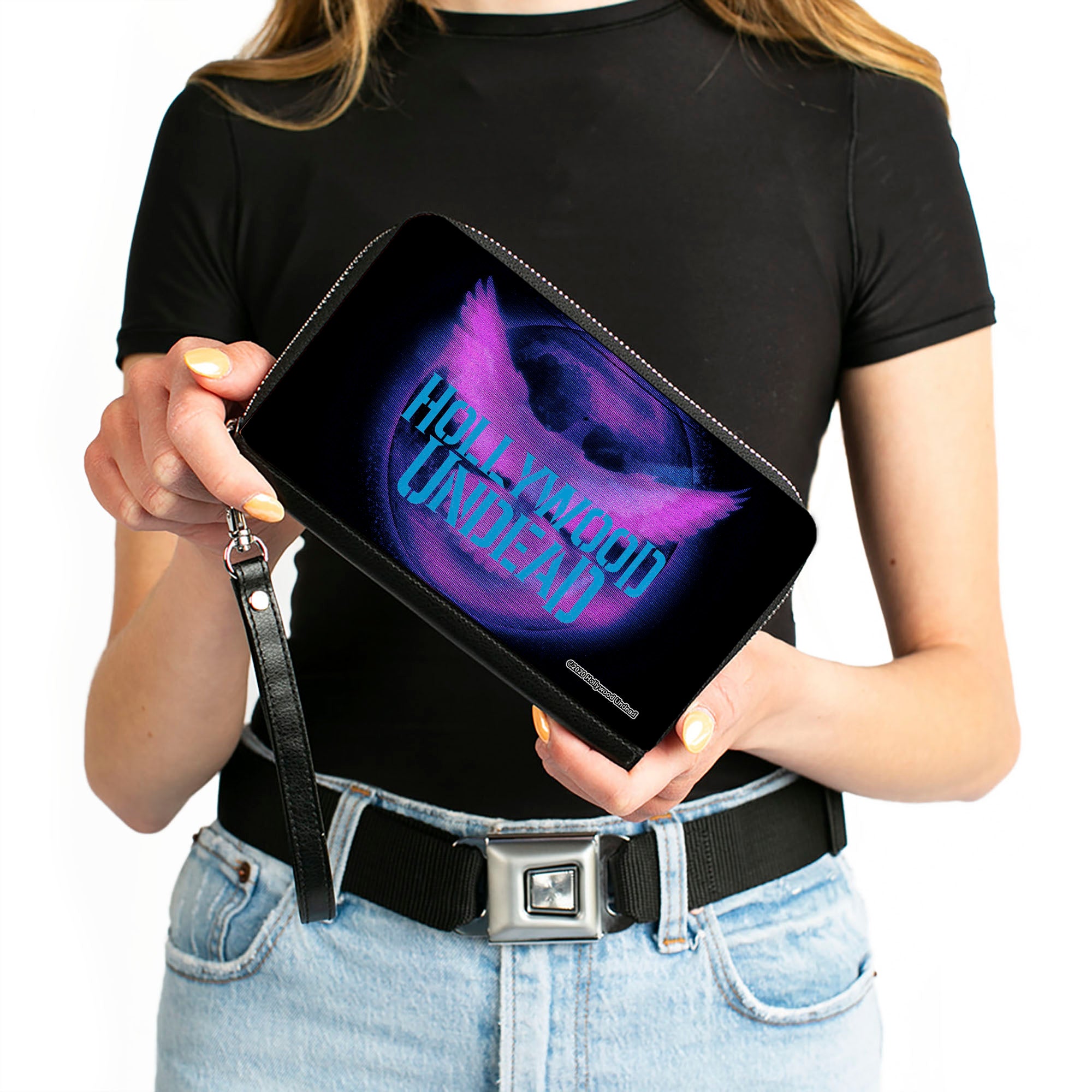 Women's PU Zip Around Wallet Rectangle - HOLLYWOOD UNDEAD Dove TV Fuzz Black Pinks Blues Clutch Zip Around Wallets Hollywood Undead   
