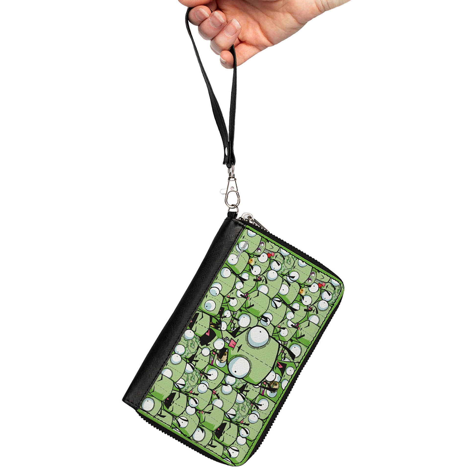 PU Zip Around Wallet Rectangle - Invader Zim GIR Poses Stacked Greens Clutch Zip Around Wallets Invader Zim