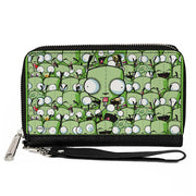 PU Zip Around Wallet Rectangle - Invader Zim GIR Poses Stacked Greens Clutch Zip Around Wallets Invader Zim