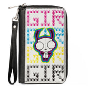 PU Zip Around Wallet Rectangle - Invader Zim GIR Pose and Text White/Multi Color Clutch Zip Around Wallets Invader Zim