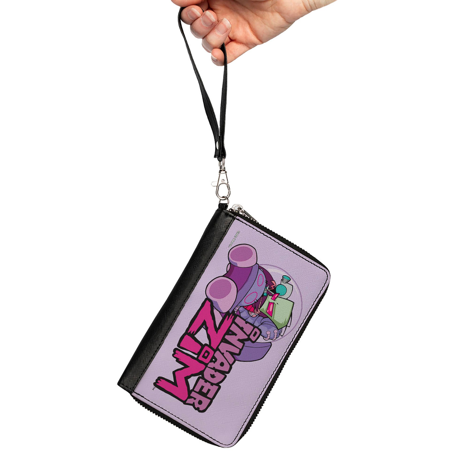 PU Zip Around Wallet Rectangle - Invader Zim and GIR Voot Cruiser Pose and Title Logo Lavender Clutch Zip Around Wallets Invader Zim