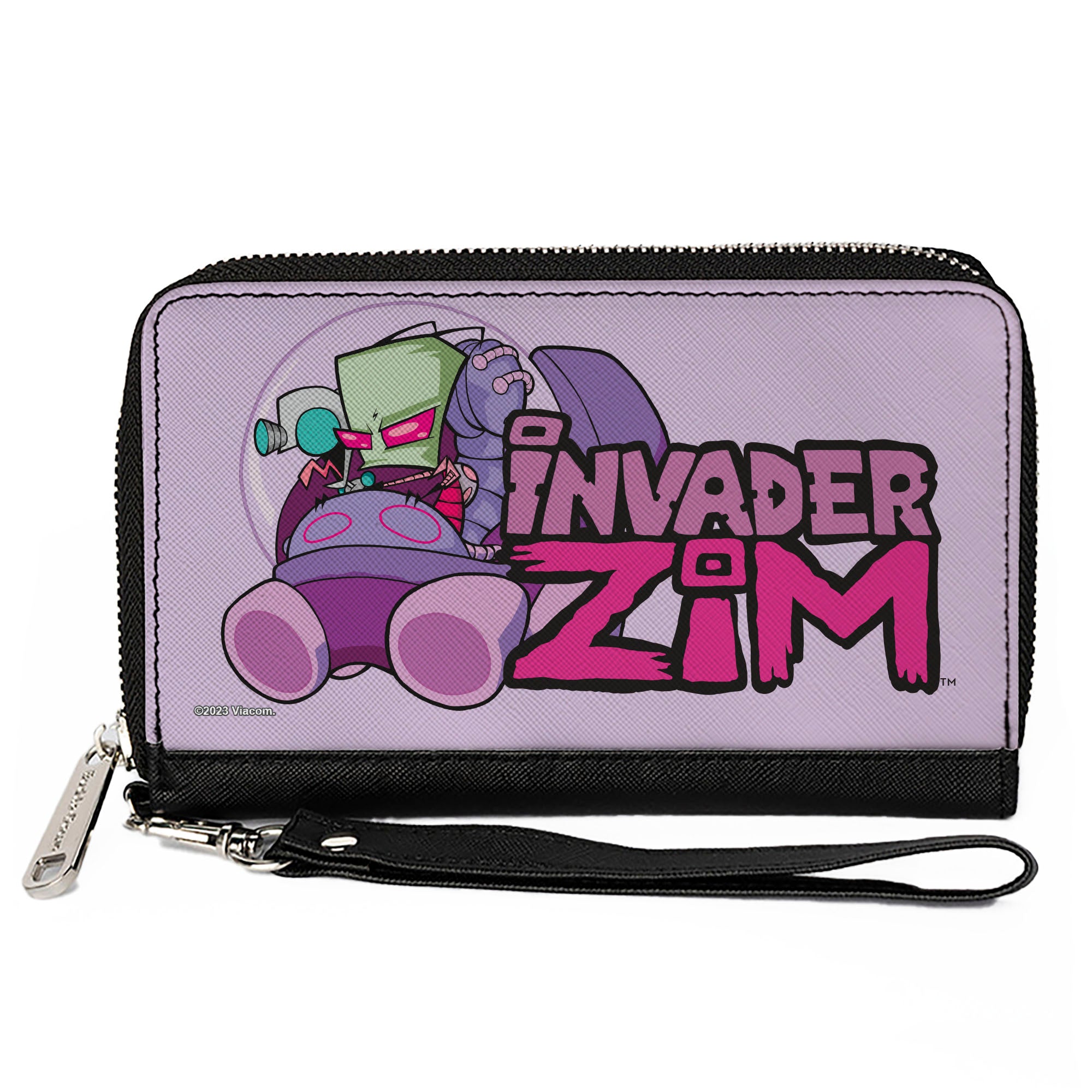 PU Zip Around Wallet Rectangle - Invader Zim and GIR Voot Cruiser Pose and Title Logo Lavender Clutch Zip Around Wallets Invader Zim