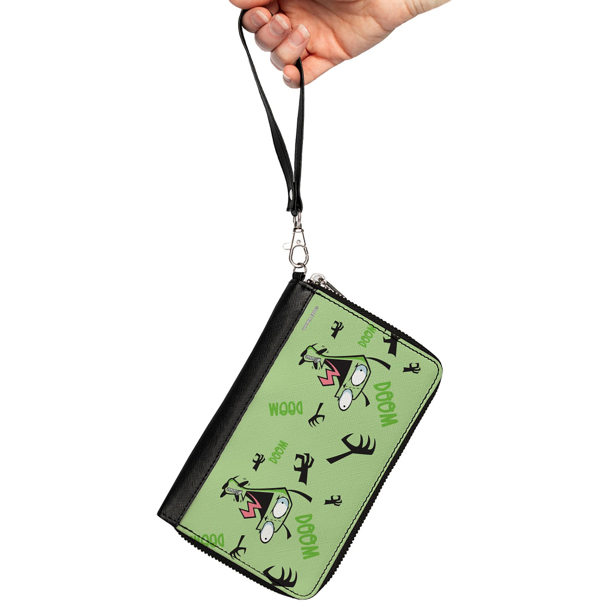 PU Zip Around Wallet Rectangle - Invader Zim GIR Screaming DOOM Pose Greens Clutch Zip Around Wallets Invader Zim