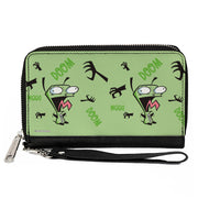 PU Zip Around Wallet Rectangle - Invader Zim GIR Screaming DOOM Pose Greens Clutch Zip Around Wallets Invader Zim