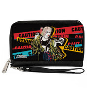 Women's PU Zip Around Wallet Rectangle - Birds of Prey Harley Quinn CAUTION Hammer Pose Black Red Yellow Blue Clutch Zip Around Wallets DC Comics   