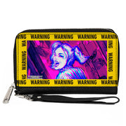 Women's PU Zip Around Wallet Rectangle - Birds of Prey Harley Quinn WARNING Smiling Pose Yellow Black Clutch Zip Around Wallets DC Comics   