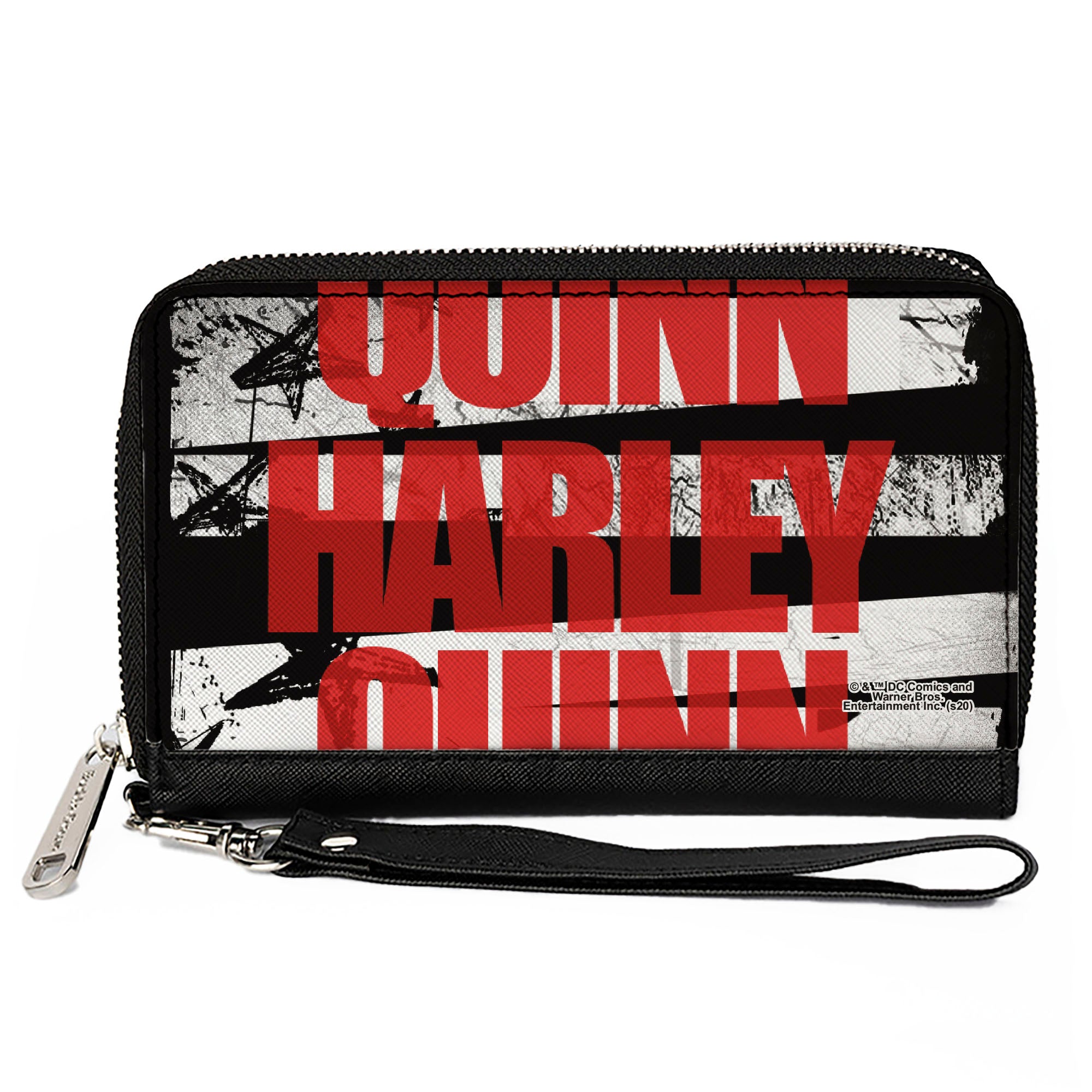 Women's PU Zip Around Wallet Rectangle - Birds of Prey HARLEY QUINN Bold Stars and Stripes Black White Red Clutch Zip Around Wallets DC Comics   