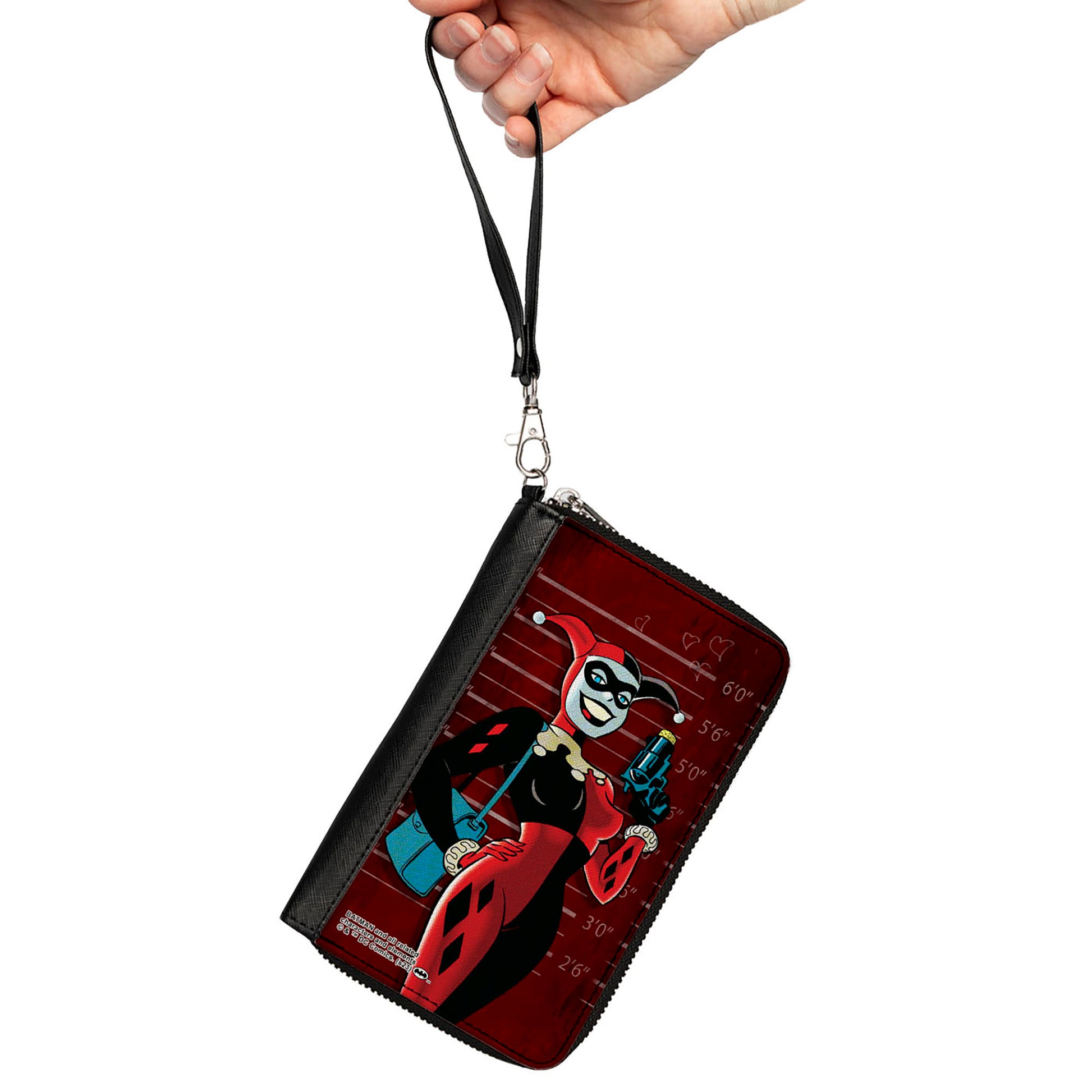 PU Zip Around Wallet Rectangle - Harley Quinn Mad Love Knock Pose/Lineup Reds Clutch Zip Around Wallets DC Comics   