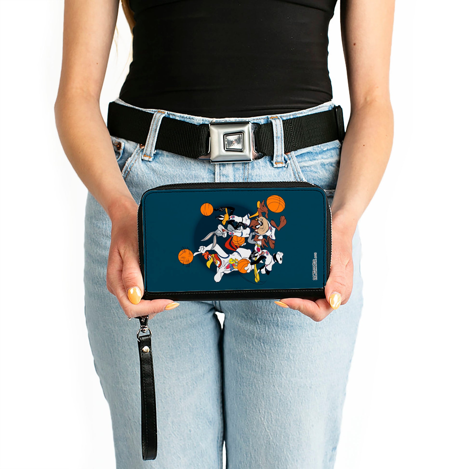 PU Zip Around Wallet Rectangle - Space Jam Toon Squad Team Pose Blue Clutch Zip Around Wallets Looney Tunes   