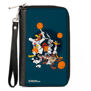 PU Zip Around Wallet Rectangle - Space Jam Toon Squad Team Pose Blue Clutch Zip Around Wallets Looney Tunes   
