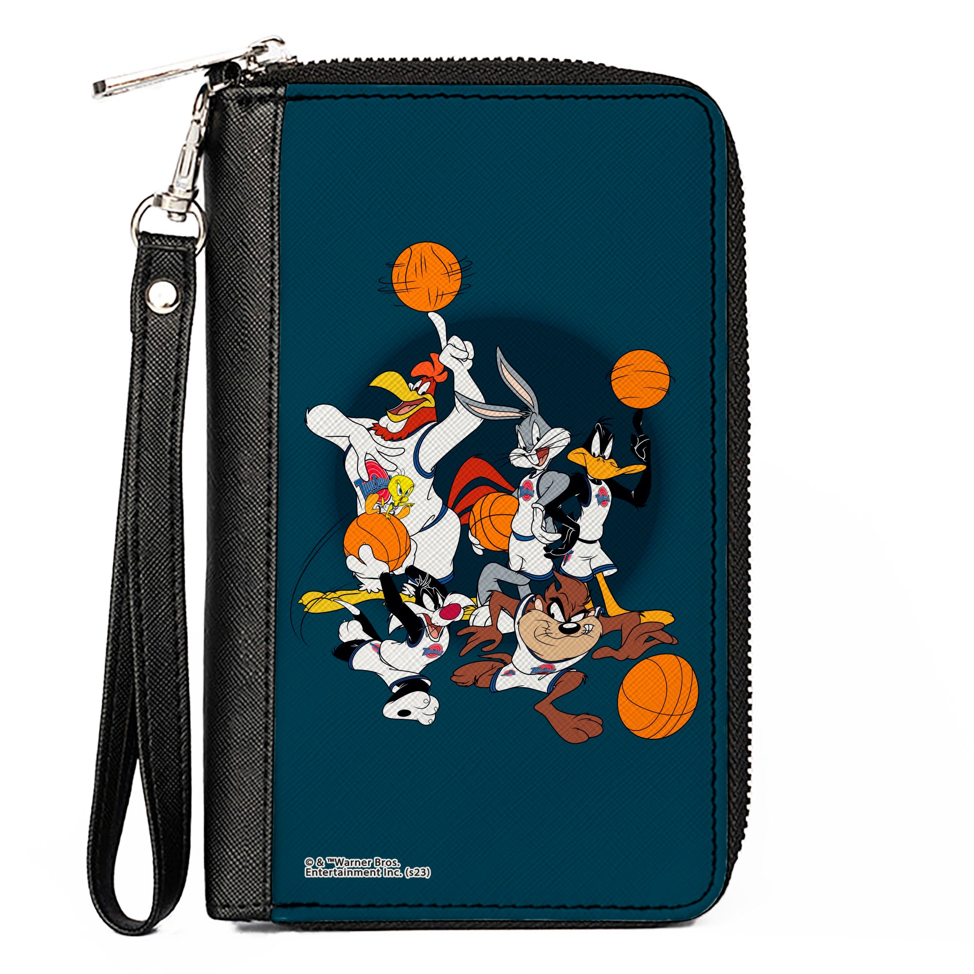 PU Zip Around Wallet Rectangle - Space Jam Toon Squad Team Pose Blue Clutch Zip Around Wallets Looney Tunes   