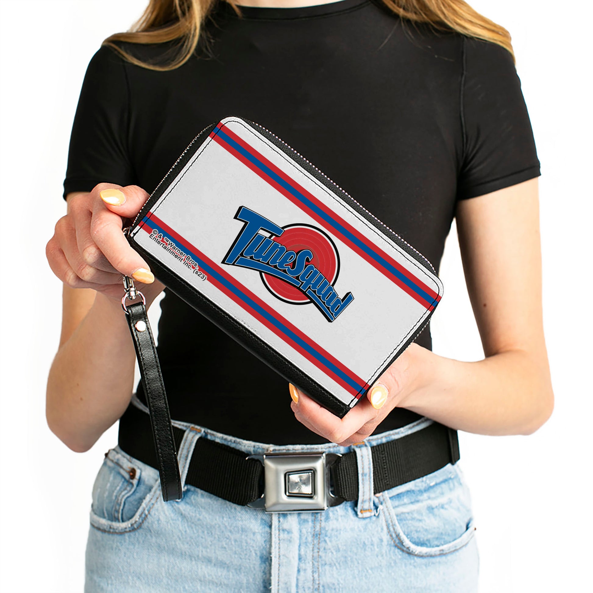 PU Zip Around Wallet Rectangle - Space Jam TUNE SQUAD Logo Stripe White/Red/Blue Clutch Zip Around Wallets Looney Tunes   