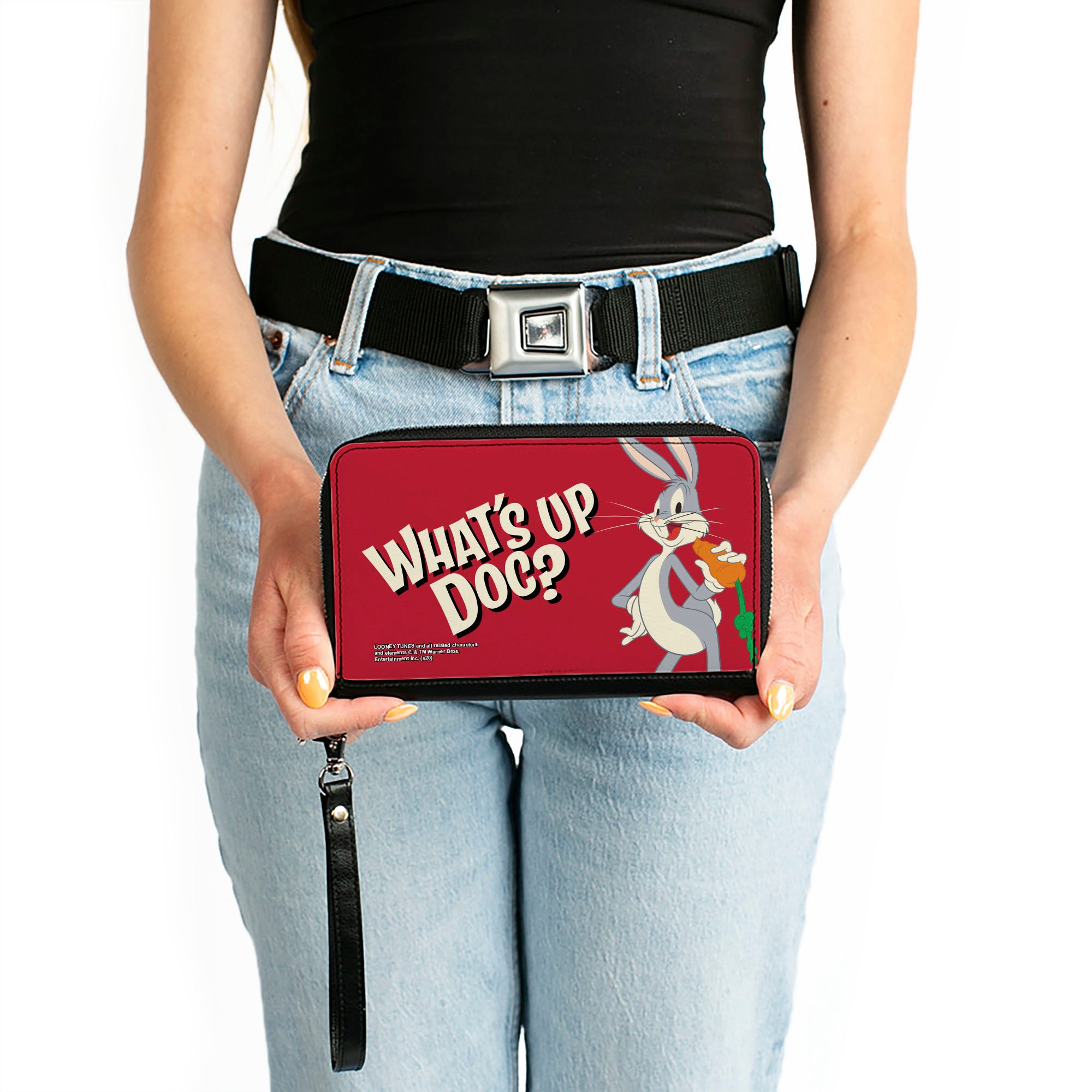 Women's PU Zip Around Wallet Rectangle - Looney Tunes Bugs Bunny WHAT'S UP DOC? Carrot Pose Red Clutch Zip Around Wallets Looney Tunes   