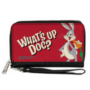 Women's PU Zip Around Wallet Rectangle - Looney Tunes Bugs Bunny WHAT'S UP DOC? Carrot Pose Red Clutch Zip Around Wallets Looney Tunes   