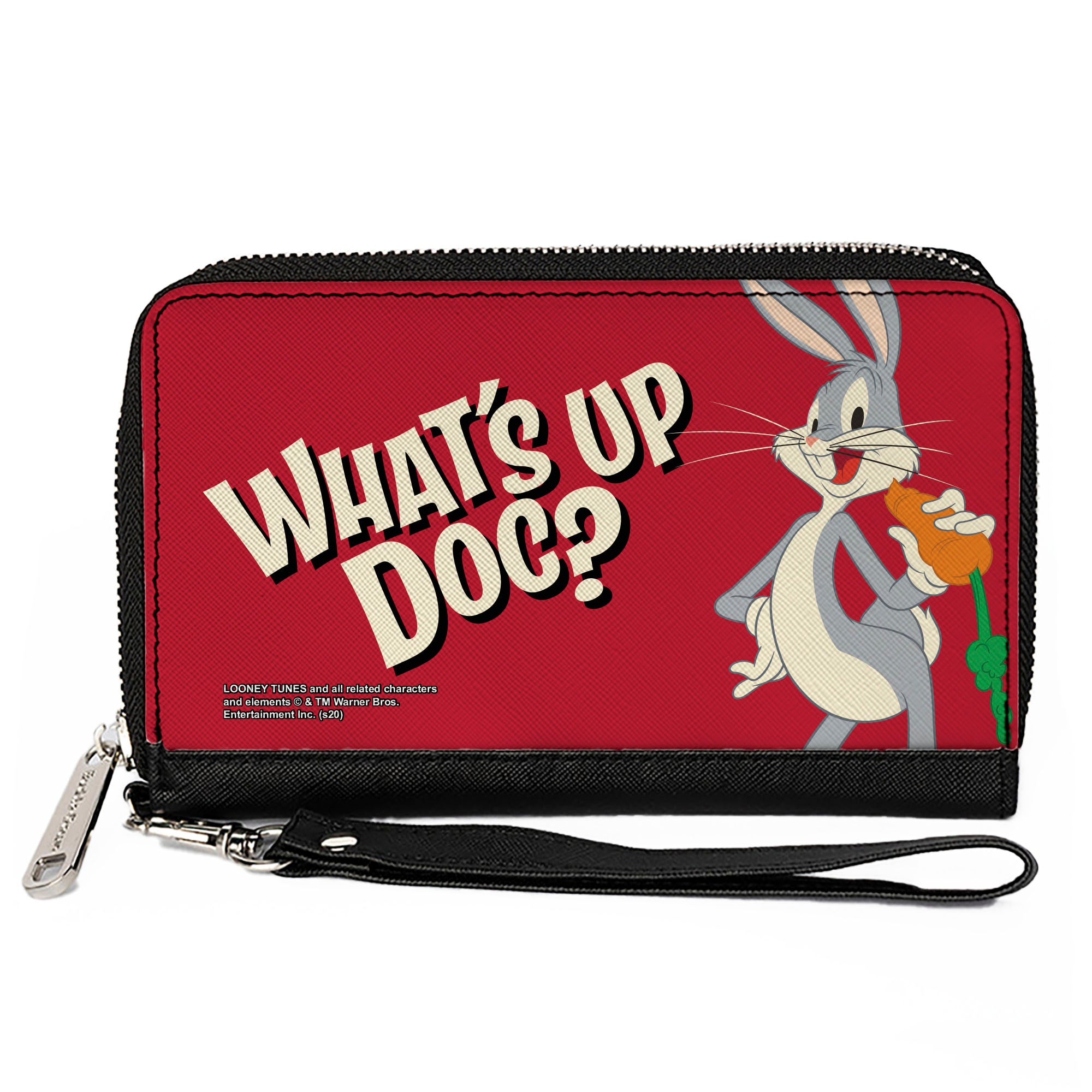 Women's PU Zip Around Wallet Rectangle - Looney Tunes Bugs Bunny WHAT'S UP DOC? Carrot Pose Red Clutch Zip Around Wallets Looney Tunes   