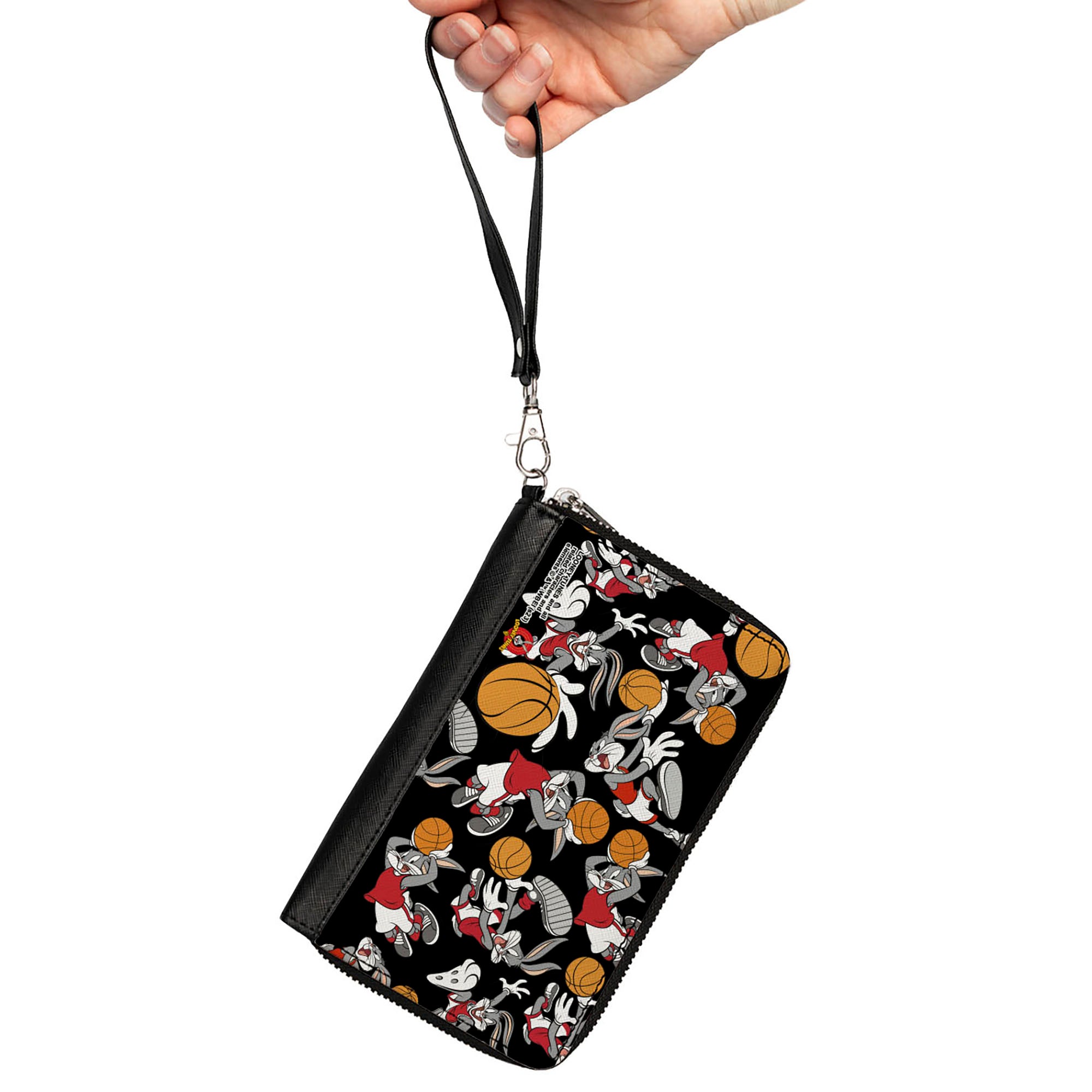 PU Zip Around Wallet Rectangle - Bugs Bunny Basketball Poses Scattered Black Clutch Zip Around Wallets Looney Tunes   