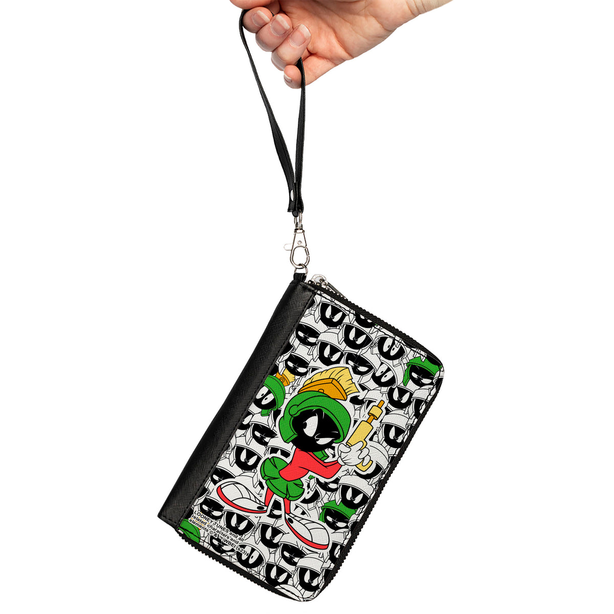 PU Zip Around Wallet Rectangle - Marvin the Martian Ray Gun Pose Expressions Stacked White/Black