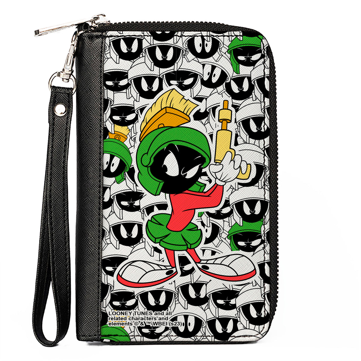 PU Zip Around Wallet Rectangle - Marvin the Martian Ray Gun Pose Expressions Stacked White/Black