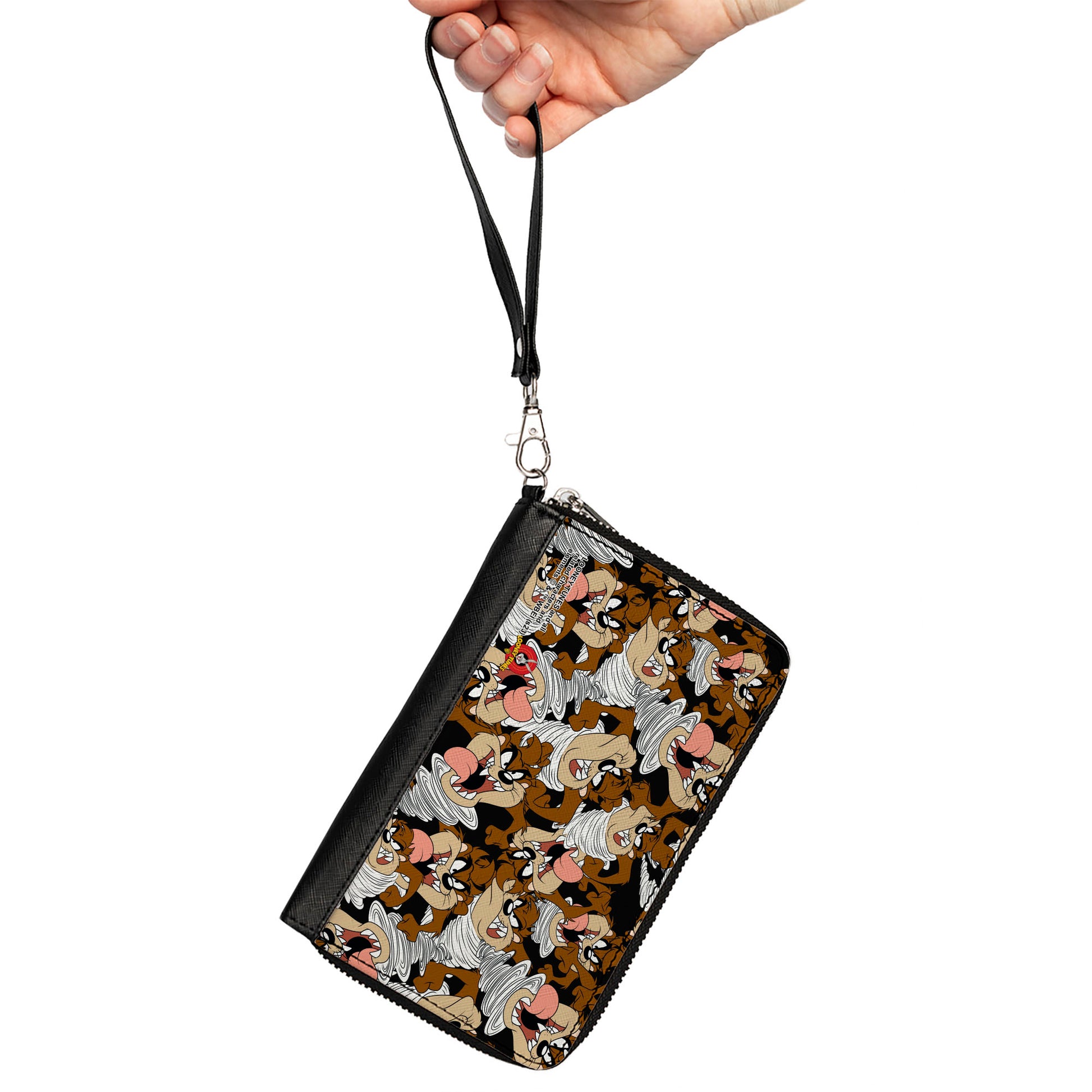 PU Zip Around Wallet Rectangle - Tasmanian Devil Vortex Poses Scattered Black Clutch Zip Around Wallets Looney Tunes   