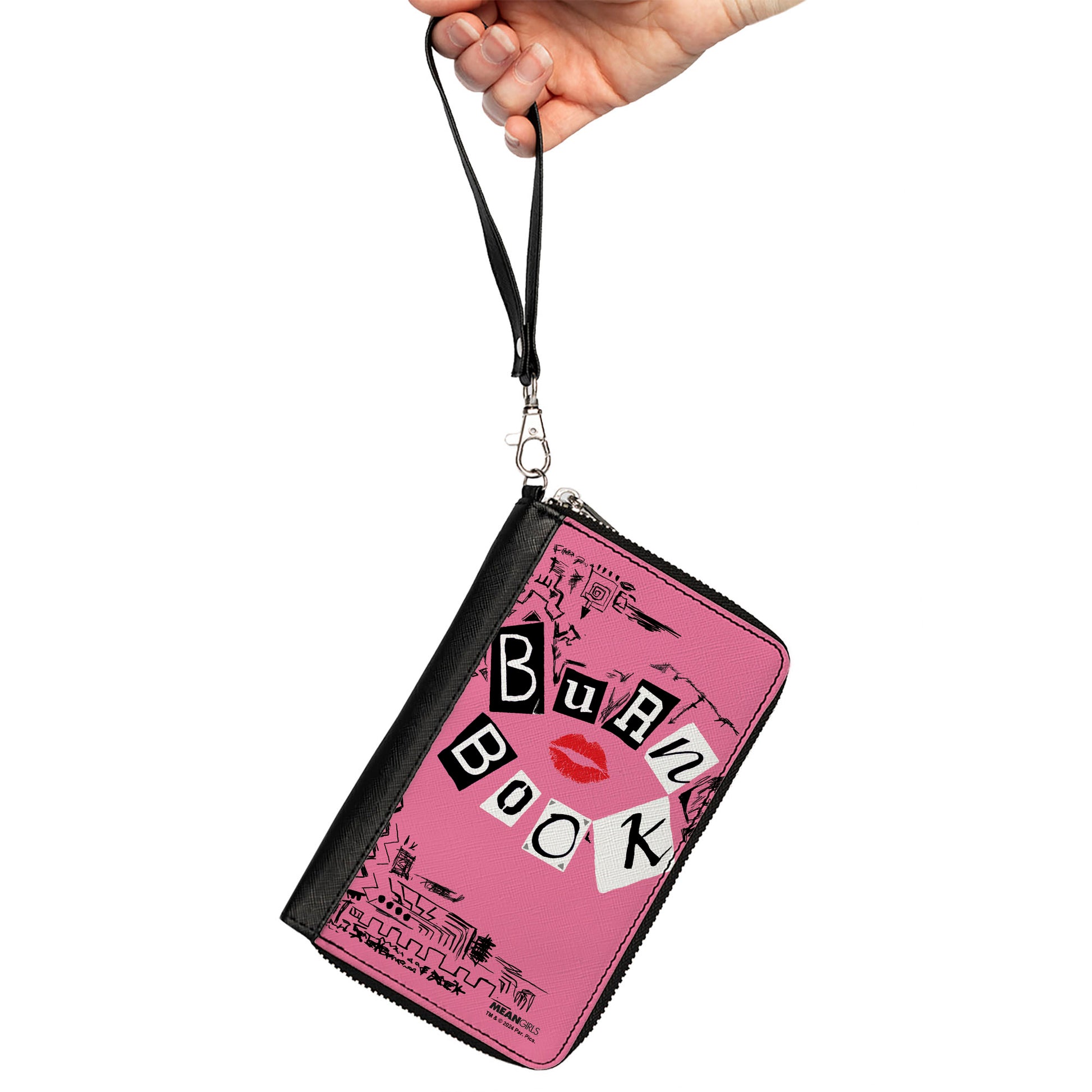 PU Zip Around Wallet Rectangle - Mean Girls BURN BOOK Cover Doodles Pink Clutch Zip Around Wallets Mean Girls
