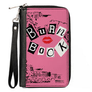 PU Zip Around Wallet Rectangle - Mean Girls BURN BOOK Cover Doodles Pink Clutch Zip Around Wallets Mean Girls