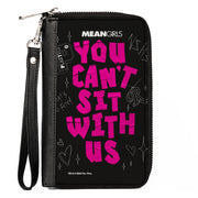 PU Zip Around Wallet Rectangle - Mean Girls YOU CAN'T SIT WITH US Doodles Black/Pink Clutch Zip Around Wallets Mean Girls