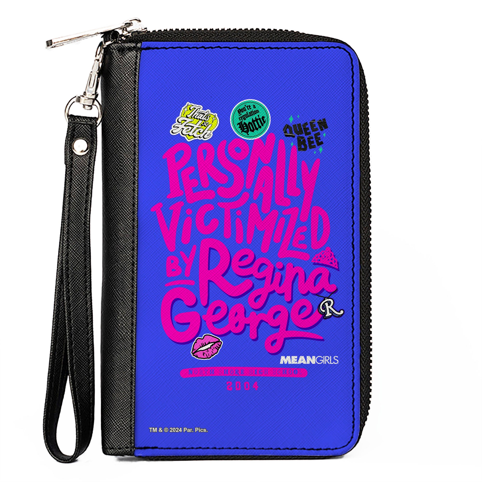 PU Zip Around Wallet Rectangle - Mean Girls PERSONALLY VICTIMIZED BY REGINA Collage Blue/Pink Clutch Zip Around Wallets Mean Girls
