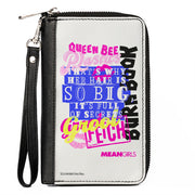 PU Zip Around Wallet Rectangle - Mean Girls Catch Phrases Collage White/Multi Color Clutch Zip Around Wallets Mean Girls