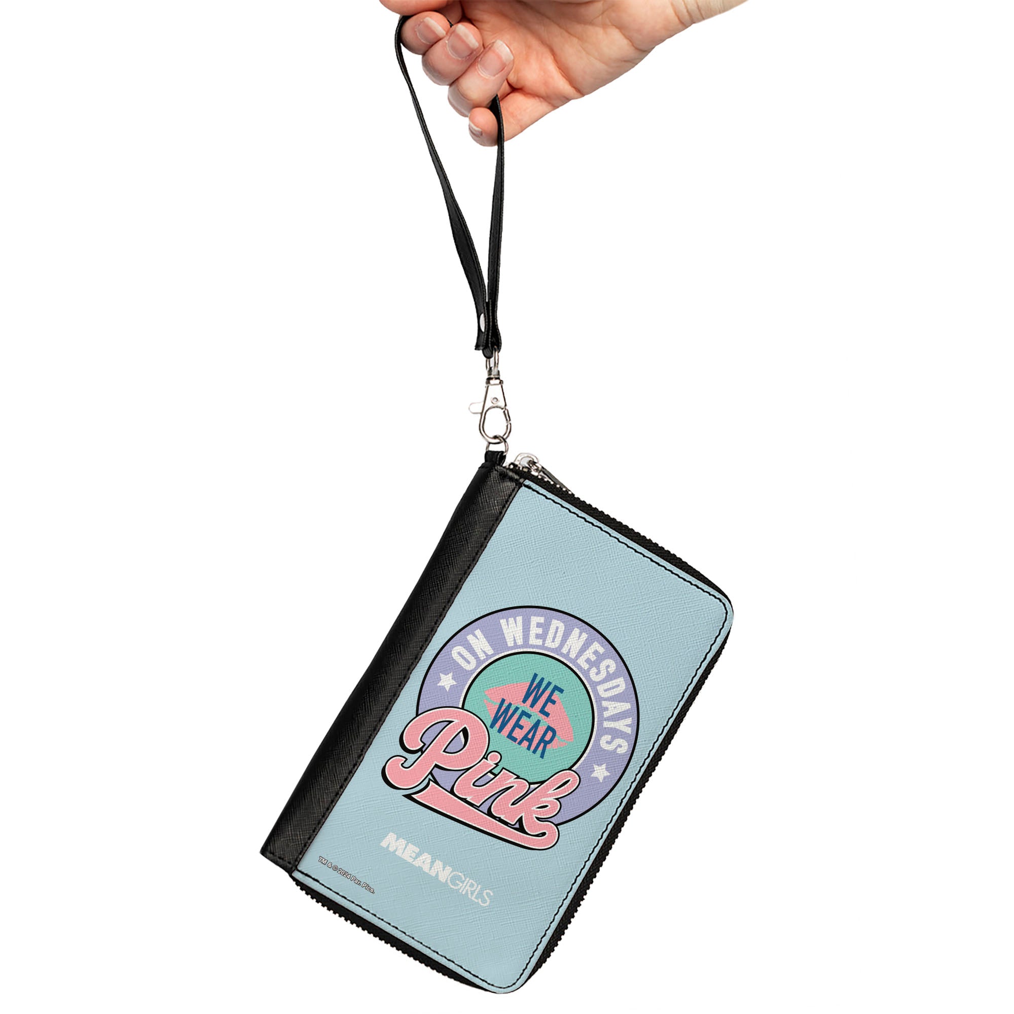 PU Zip Around Wallet Rectangle - Mean Girls ON WEDNESDAYS WE WEAR PINK Icon Blues/Pinks Clutch Zip Around Wallets Mean Girls