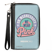 PU Zip Around Wallet Rectangle - Mean Girls ON WEDNESDAYS WE WEAR PINK Icon Blues/Pinks Clutch Zip Around Wallets Mean Girls