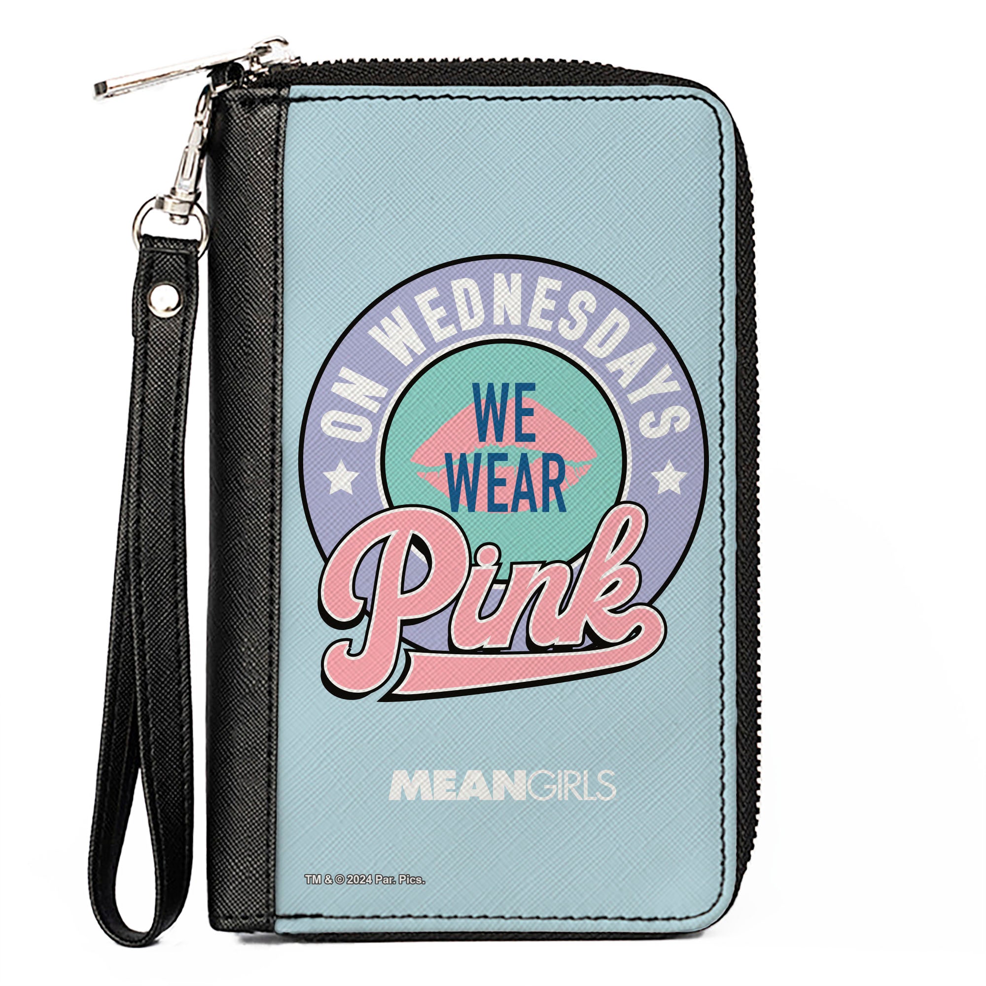 PU Zip Around Wallet Rectangle - Mean Girls ON WEDNESDAYS WE WEAR PINK Icon Blues/Pinks Clutch Zip Around Wallets Mean Girls