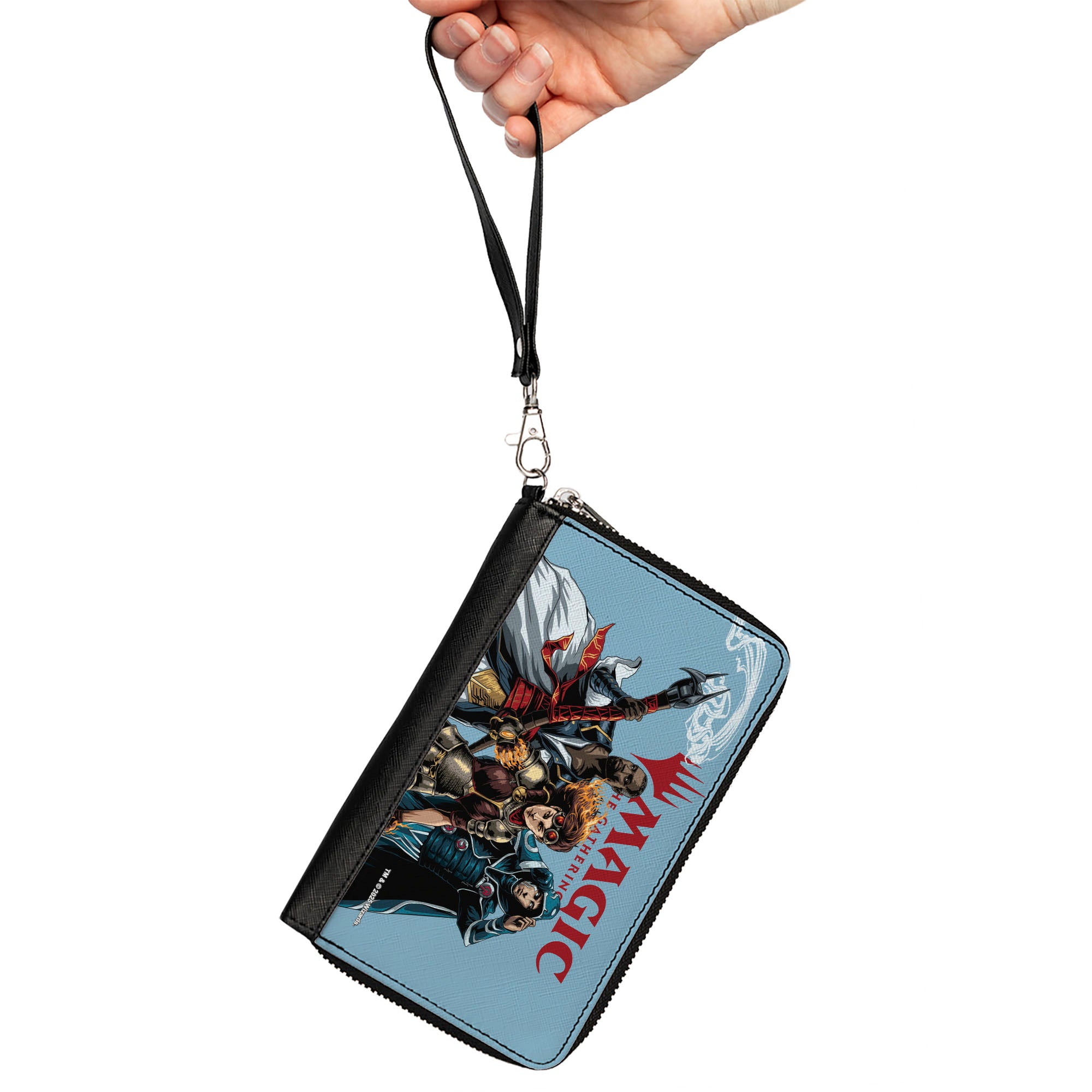 PU Zip Around Wallet Rectangle - MAGIC THE GATHERING Three Planeswalker Group Pose and Title Logo Light Blue Clutch Zip Around Wallets Magic the Gathering